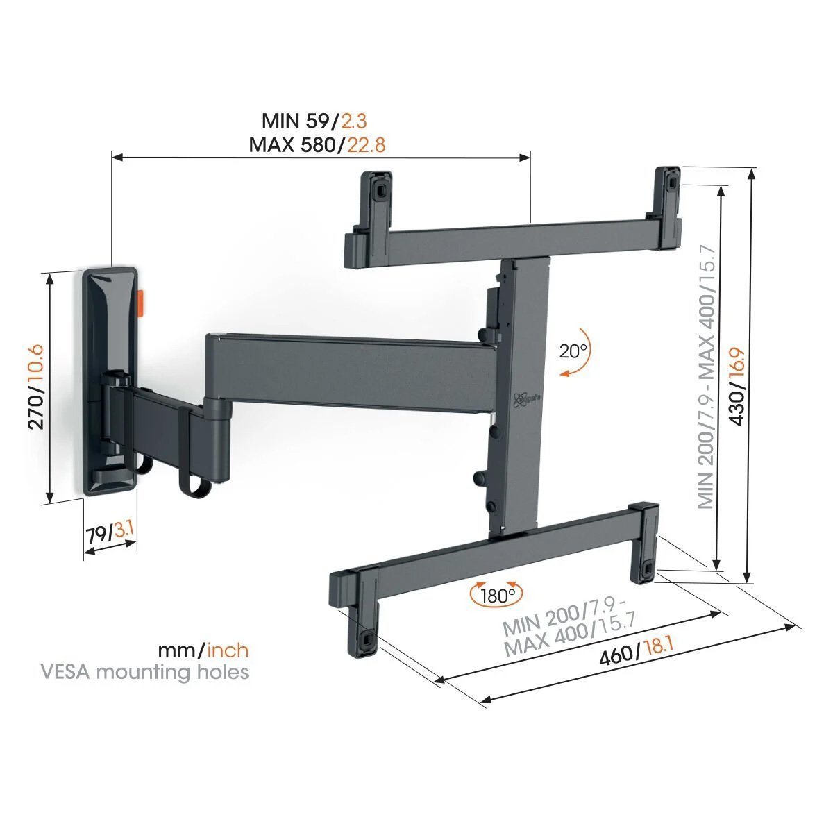 Vogels TVM 3465 TV (32-65") Double Arm Black Wall Bracket for OLED TV's