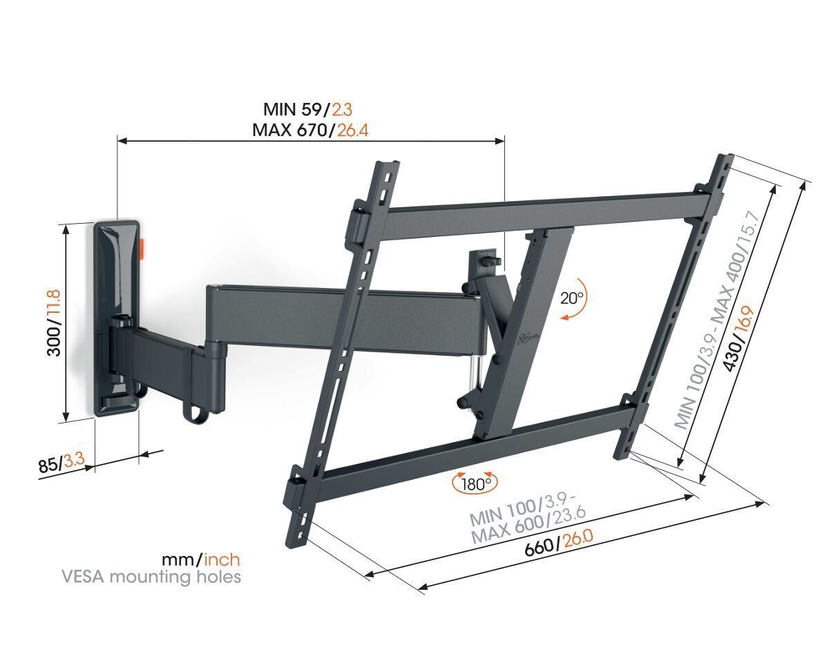 Vogels TVM 3645 TV (40-77") Double Arm Black Wall Bracket