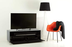Optimum Project 1300F Enclosed Gloss Black TV Cabinet with Fabric Front