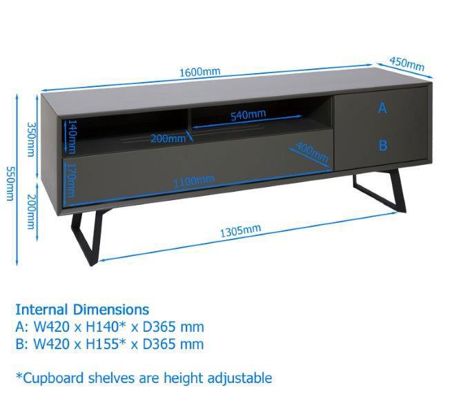 Alphason Carbon 1600 Black and Grey TV Stand ADCA1600-GRY