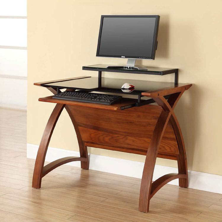 Jual Helsinki Curved 900mm Computer Desk in Walnut and Black Glass ...