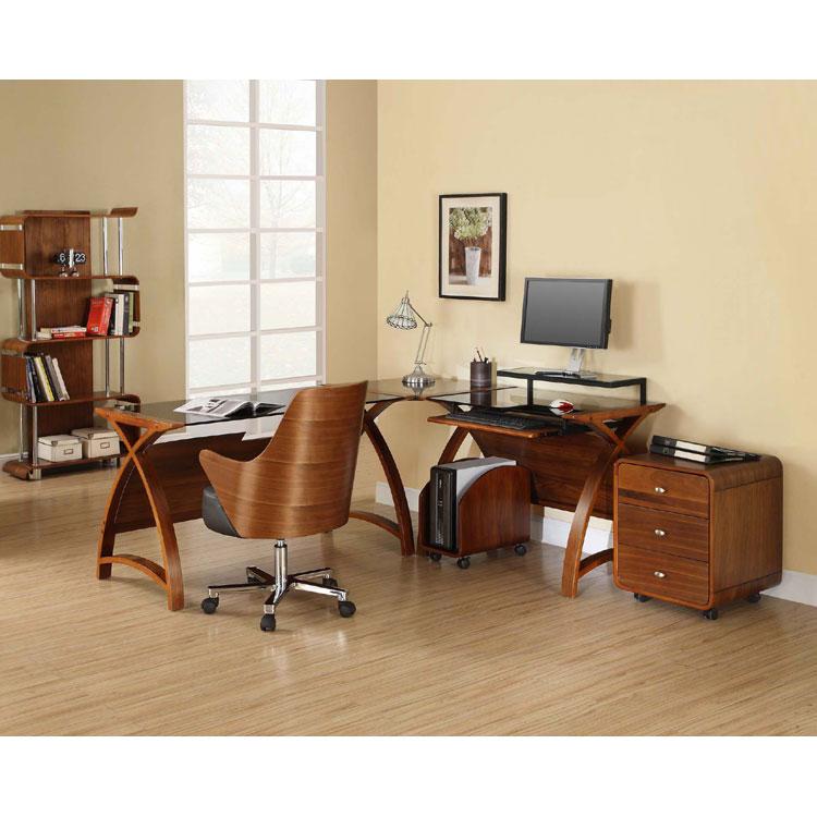 Jual Helsinki Curved 900mm Wide Computer Desk in Walnut and Black Glass (PC201-900-WB)