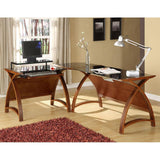 Jual Helsinki Curved 900mm Wide Computer Desk in Walnut and Black Glass