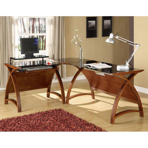 Jual Helsinki Curved 900mm Wide Computer Desk in Walnut and Black Glass (PC201-900-WB)