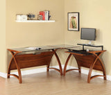Jual Helsinki Curved 900mm Wide Computer Desk in Walnut and Black Glass