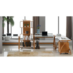 Jual Curve PC201 Corner Desk Package in Oak and White Glass