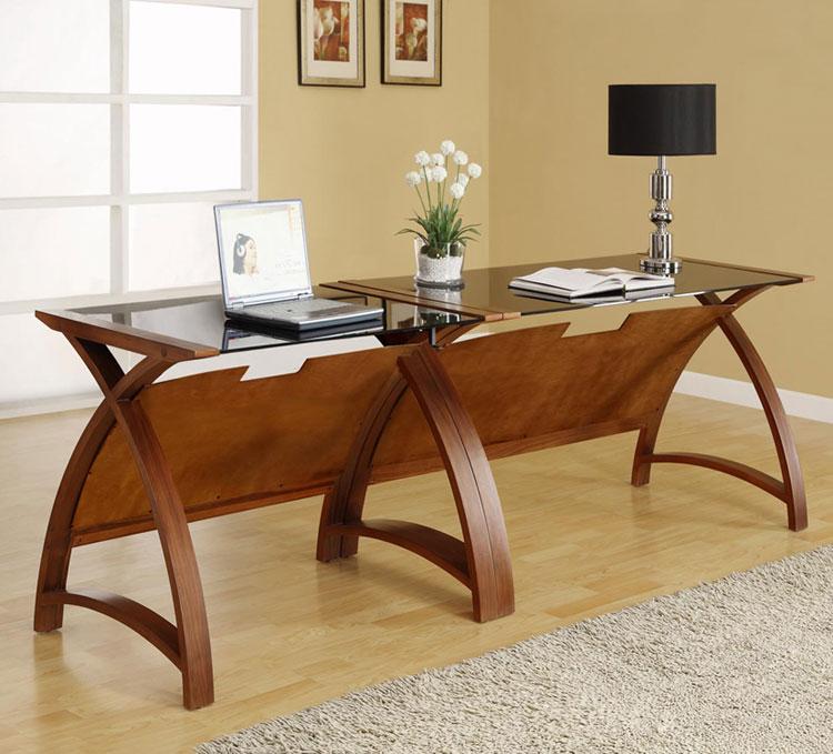 Jual Helsinki Curved 1300mm Laptop Desk in Walnut and Black Glass