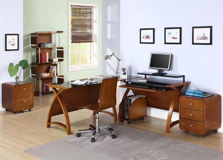 Jual Helsinki Curved 1300mm Laptop Desk in Walnut and Black Glass