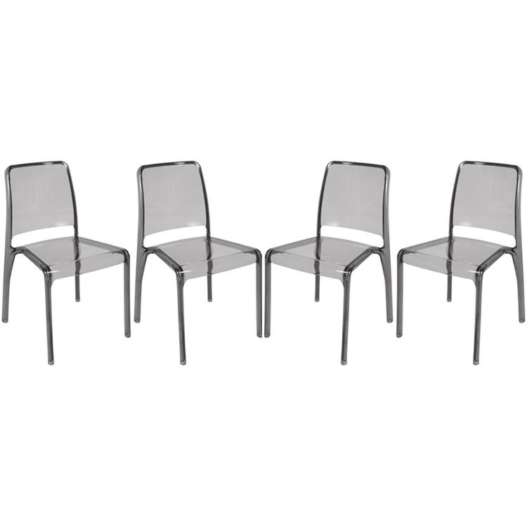 Teknik Clarity Smoked Polycarbonate Chairs, Pack of 4 (6908SM)