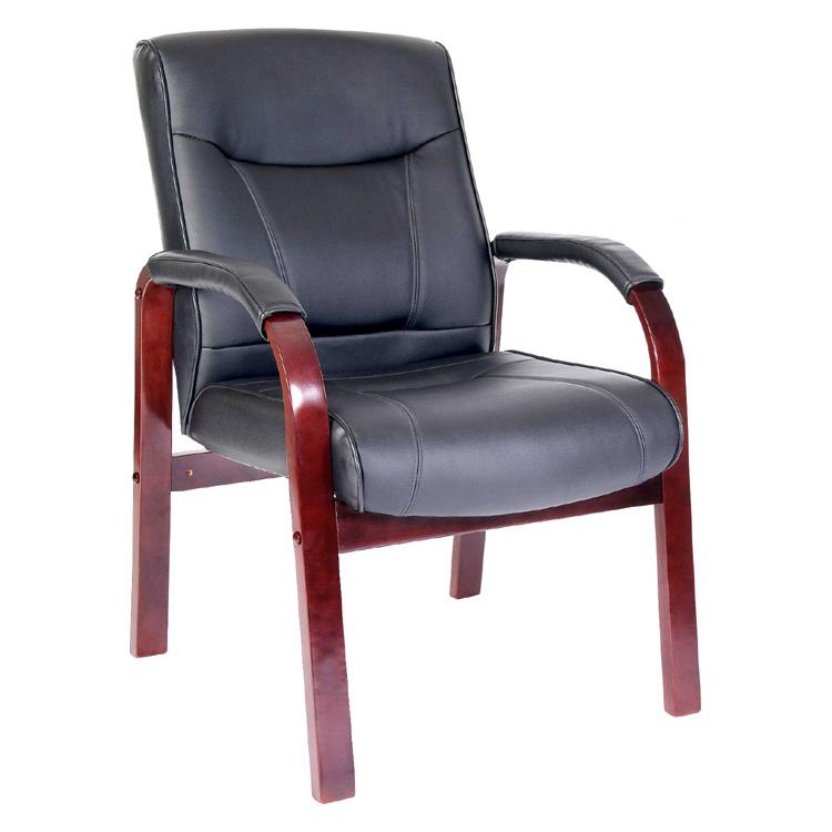 Teknik Kingston Black Leather Visitor Chair with Dark Wood (8511MDM)
