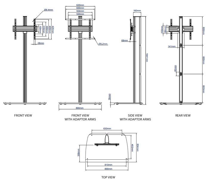 B-Tech BTF840 Digital Signage TV Stand for Screens up to 65 inches
