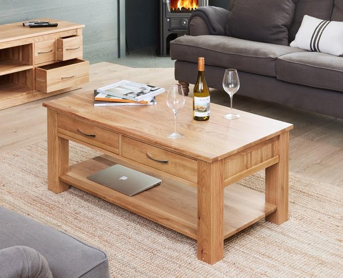 Baumhaus Mobel Oak Four Drawer Coffee Table (COR08D)