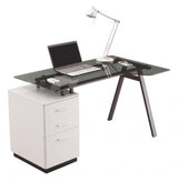 Alphason Cleveland 4 Workstation - Glass Top - Pedestal - Smoked Grey