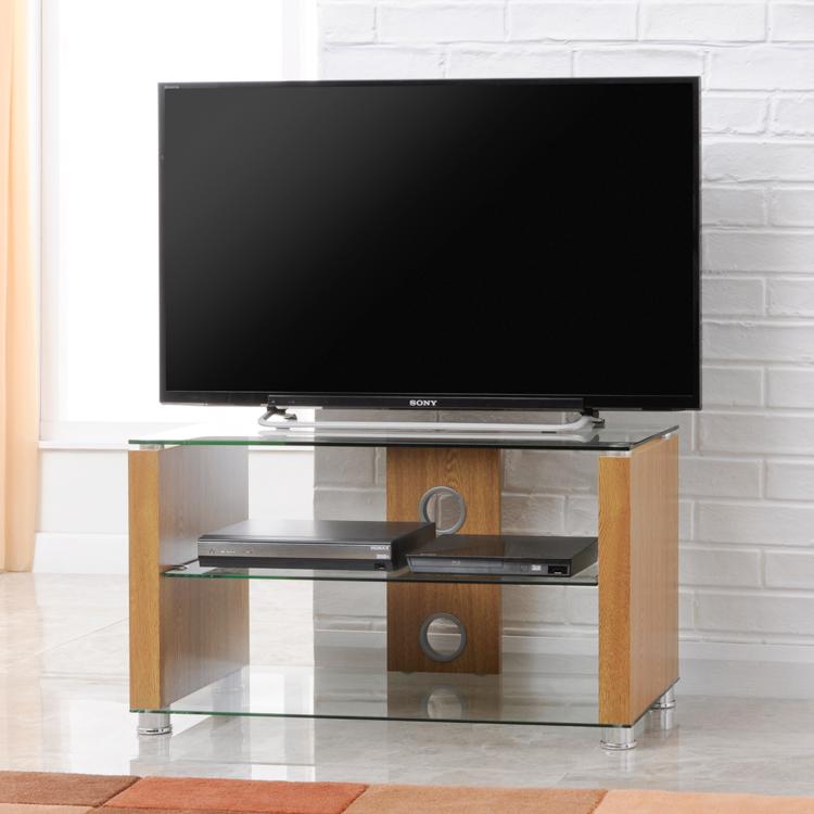 TTAP Elegance TV Stand in Oak and Clear Glass (AVS-L611-1000-3OC)