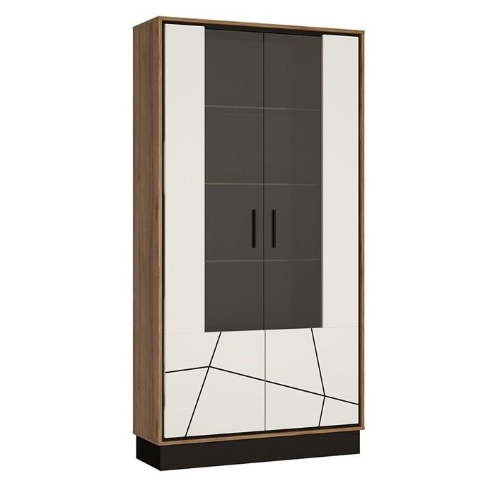 Furniture To Go Brolo Tall Wide Glazed Display Cabinet With Walnut And High Gloss White (4341453)