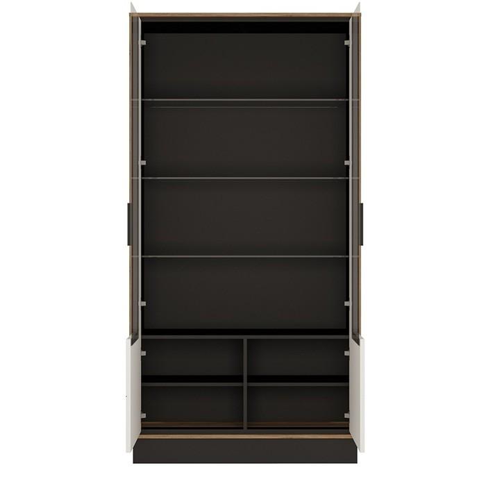 Furniture To Go Brolo Tall Wide Glazed Display Cabinet With Walnut And High Gloss White (4341453)