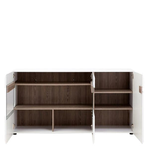 Furniture To Go Chelsea 3 Door Glazed 164cm Wide Sideboard in Gloss White and Oak (4024244P)