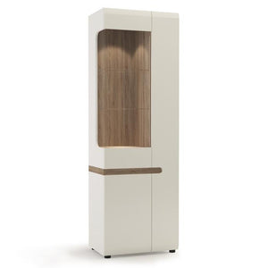 Furniture To Go Chelsea RHD Narrow Glazed 64cm Wide Display Cabinet in Gloss White and Oak (4020144P)