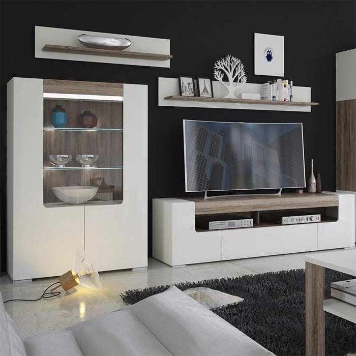 Furniture To Go Toronto 190cm Wide Oak and Gloss White TV Cabinet (4202244)