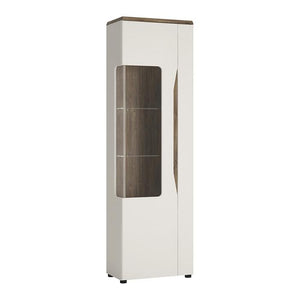 Furniture To Go Toledo Narrow LHD 1 Door Display Cabinet in Gloss White and Oak (4281144)