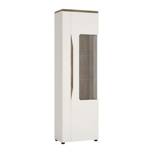 Furniture To Go Toledo Narrow RHD 1 Door Display Cabinet in Gloss White and Oak (4281244)