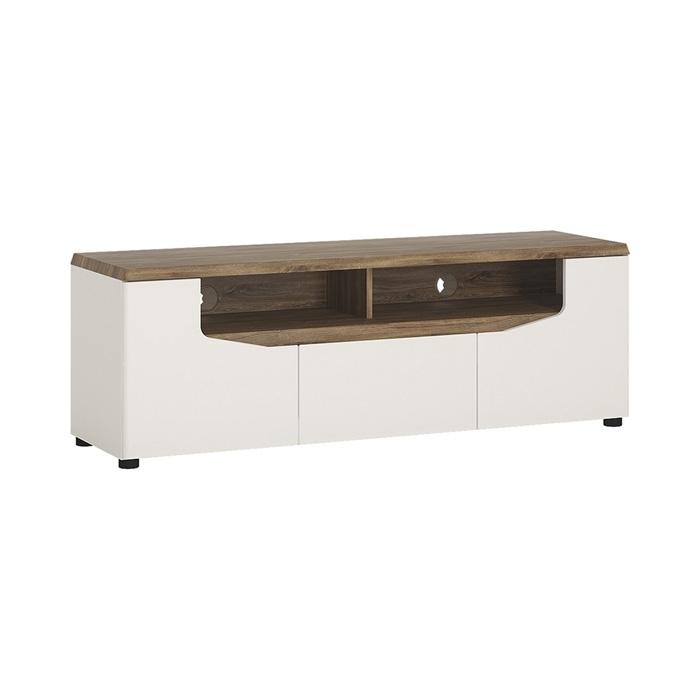 Furniture To Go Toledo 140cm Wide Oak and Gloss White TV Cabinet (4285144)