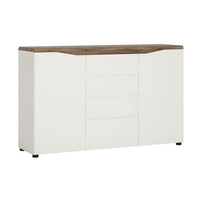 Furniture To Go Toledo 2 Door 4 Drawer 140cm Wide Sideboard in Gloss White and Oak (4284244)
