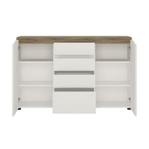 Furniture To Go Toledo 2 Door 4 Drawer 140cm Wide Sideboard in Gloss White and Oak (4284244)