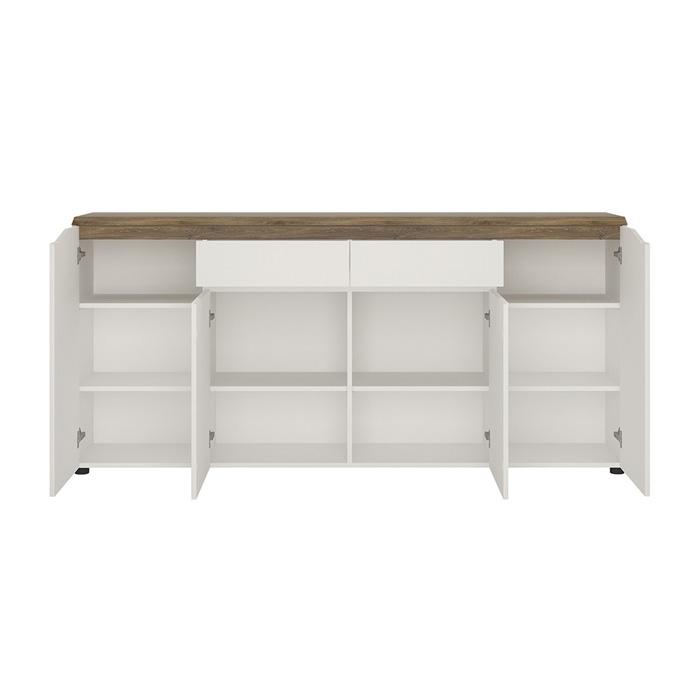 Furniture To Go Toledo 4 Door 2 Drawer 189cm Wide Sideboard in Gloss White and Oak (4284444)