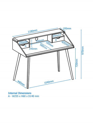 Alphason Yeovil White Study Home Office Desk (AW3180)