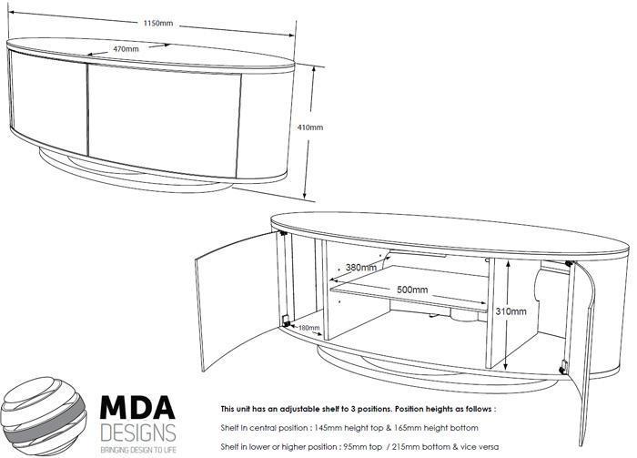 MDA Designs Luna Grey and Walnut Oval TV Cabinet