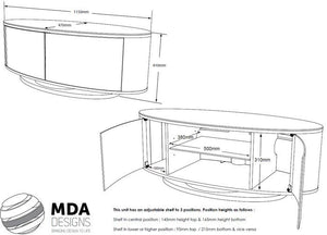 MDA Designs Luna High Gloss Black Oval TV Cabinet