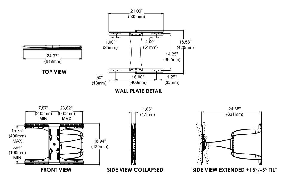 Peerless SLWS351/BK Ultra Thin Articulated TV Wall Mount