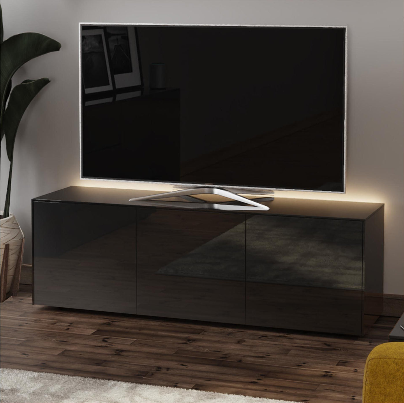 Black gloss tv cabinet cheap with led lights