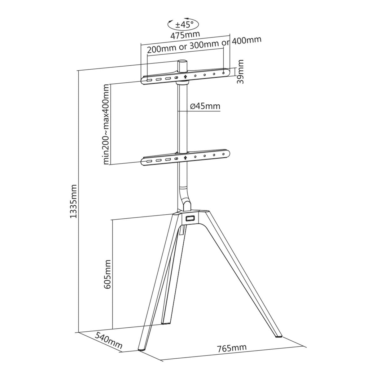 TTAP Tripod Black TV Stand with Swivel for up to 65" TVs