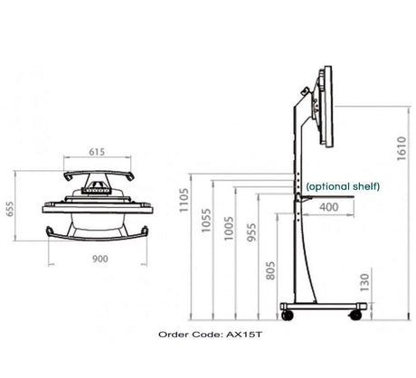 Unicol Axia AX15T Elegant High Level Display TV Trolley with Universal Mount for Screens up to 57 inch