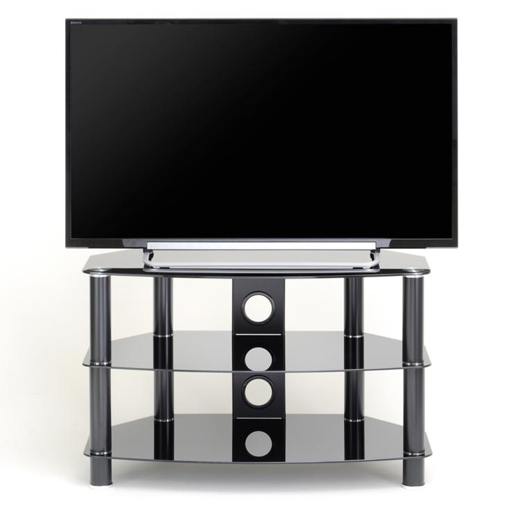 TTAP Vantage 3-Shelf Glass TV Stand in Black and Black Glass (AVS-C303C-600-3BB)