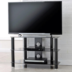 TTAP Vantage 3-Shelf Glass TV Stand in Black and Black Glass (AVS-C303C-600-3BB)