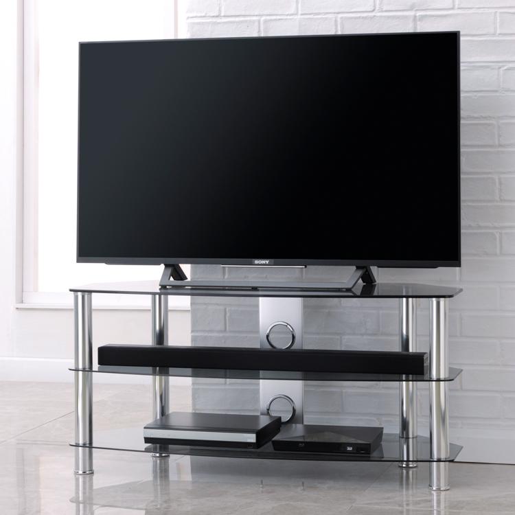 TTAP Vantage 3-Shelf Glass TV Stand in Chrome and Clear Glass (AVS-C303C-800-3CC)