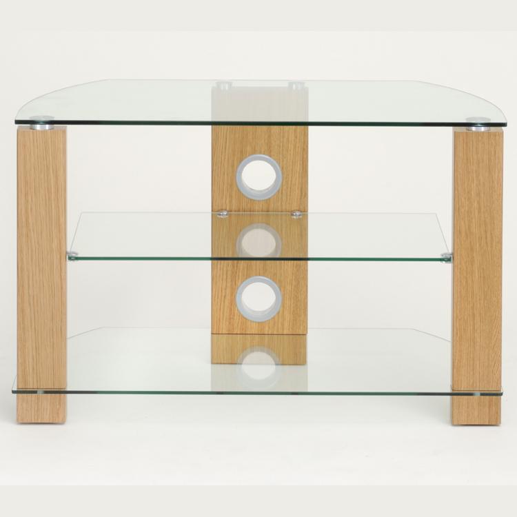 TTAP Vision 3-Shelf Glass TV Stand in Oak and Clear Glass (L630-1050-3OC)