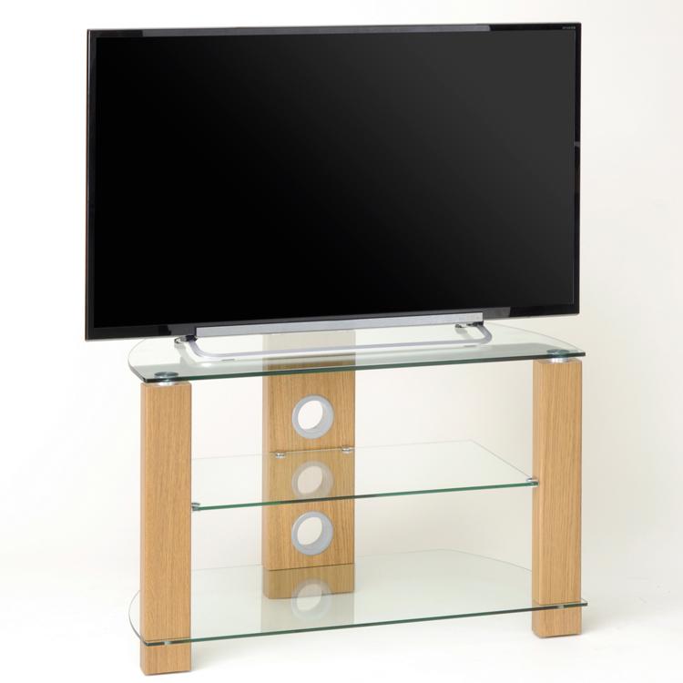 TTAP Vision 3-Shelf Glass TV Stand in Oak and Clear Glass (L630-800-3OC)