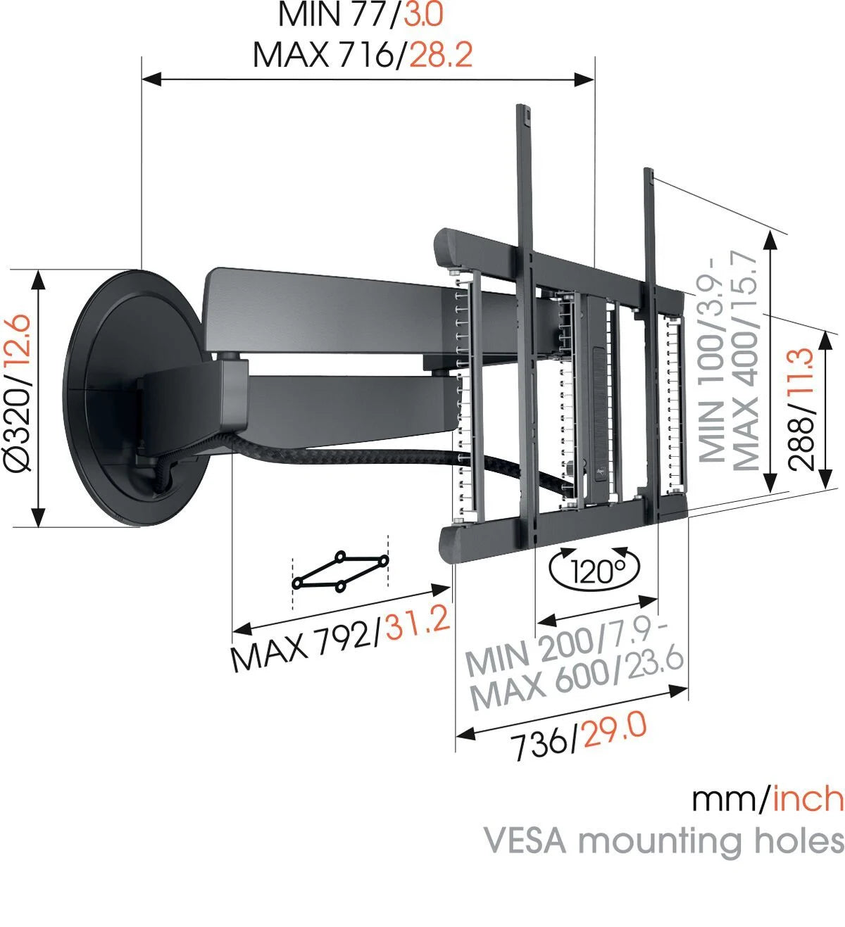 Vogels Signature TVM 7675 Black Motorised TV Wall Bracket for screens up to 77"