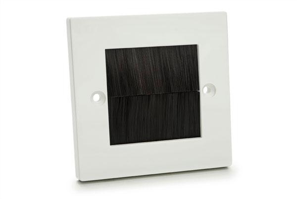 White Plastic Brush Wall Plate Single Gang with Black Brushes